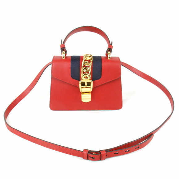 GUCCI Red Leather Sylvie Shoulder Bag - Picture 9 of 10